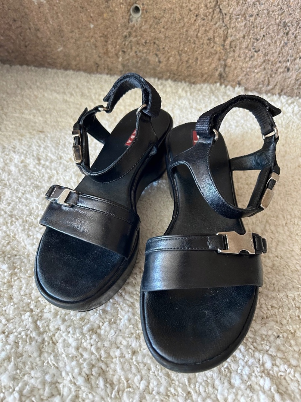 Prada Black Leather Platform Sandals Made in Italy Size 36